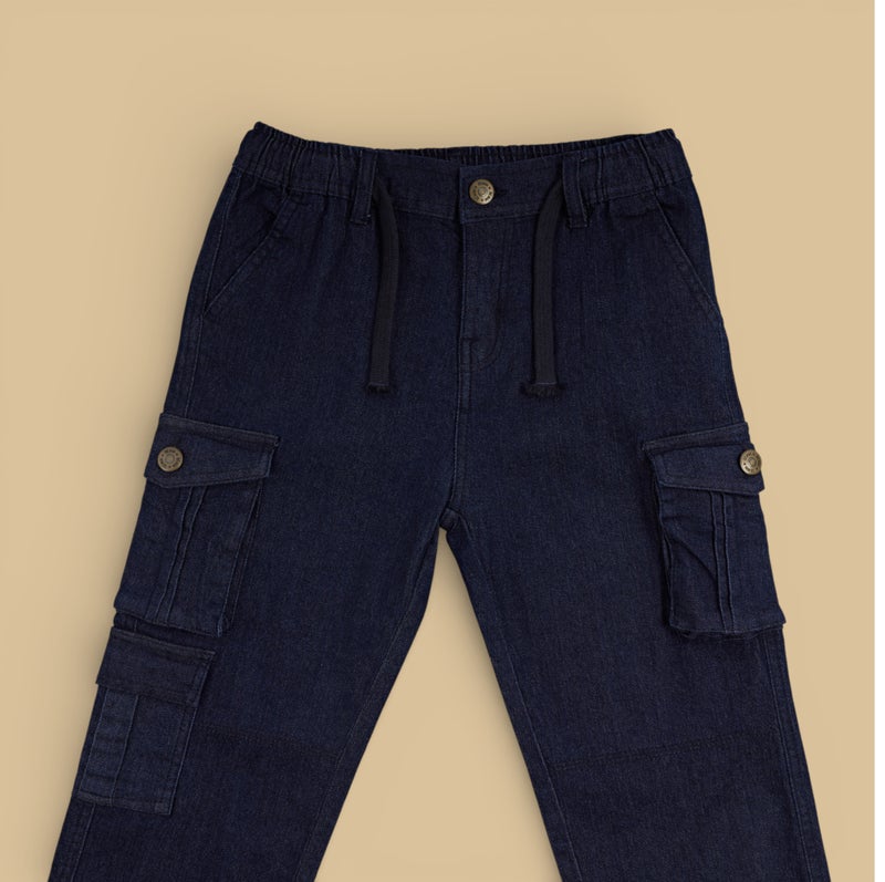 MARWAN Denim Kids Boys Cargo Long Pants with Adjustable Elastic Waistband and Trendy Wide-Leg Design (2–8 Years) - Image 3
